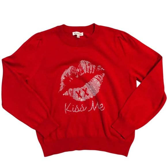 Nanette Lepore Red Rhinestone Kiss Me Sweater Size Large - Picture 1 of 5